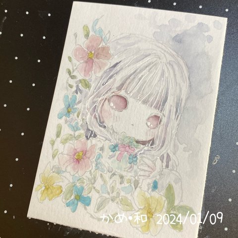 原画・ドローイング・花とアメル