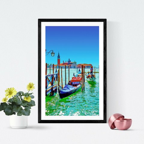 【アートポスター】イタリア ヴェネツィアのゴンドラ乗り場（作品No.173）