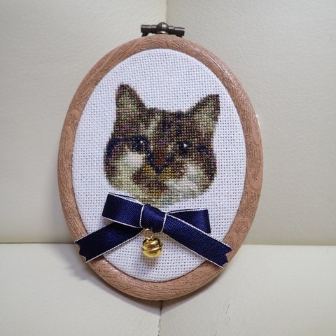 オーダーメイド★ねこフレーム刺繍★クロスステッチ、ミニサイズ、お試し価格