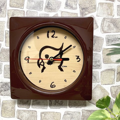 【名入れ無料】木目調 Wall clock (インコ) 時計 壁掛け時計