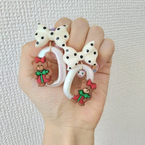 クリスマス✰︎リボンベアピアス/イヤリング