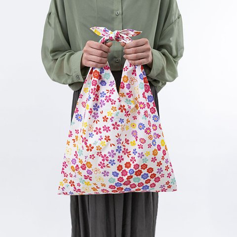 あずまトート～小花～　綿100％（オーガニックコットン）　持ち手が長くてエコバッグにも使える　あずま袋