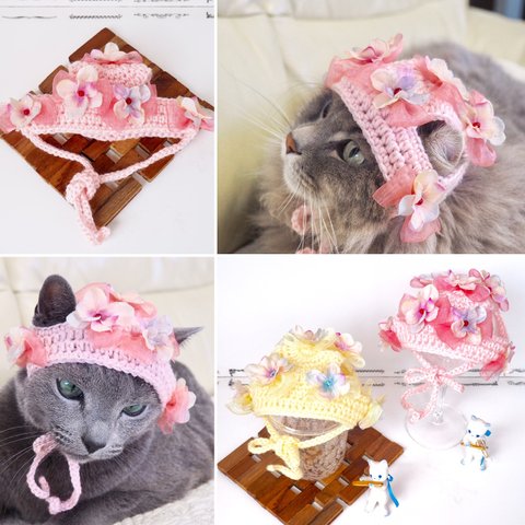 【再販2】猫用帽子 お花の妖精さん帽子(お花リボン) ver.4