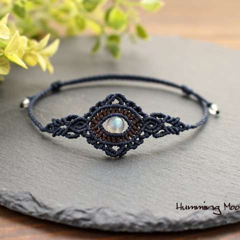 labradorite　eye　anklet　／ ダークネイビー×ビターチョコレート 