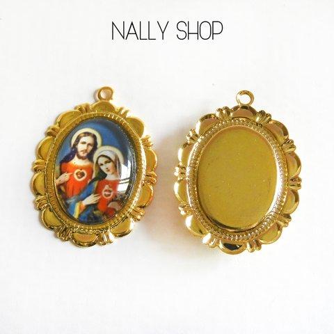 【2個】Virgin Mary & Jesus Charm Gold【M-236】