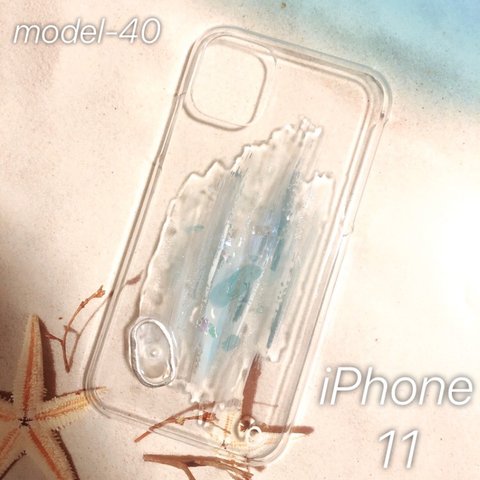 【"O"case.】ニュアンス　iPhoneケース m-40【11専用】夏　クリア　ラメ　ペイント