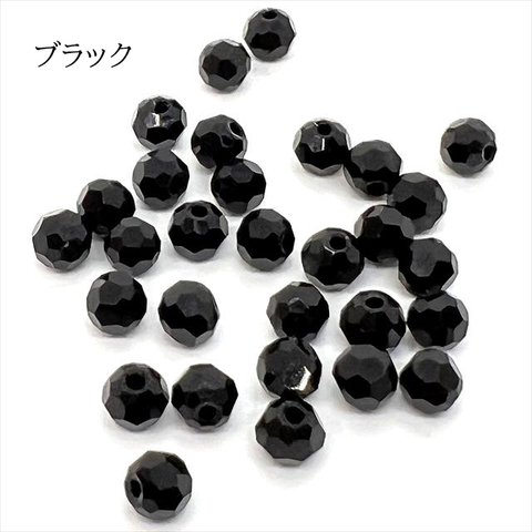 【30個】ラウンド カット ビーズ★4ｍｍ/ブラック★丸 ガラスビーズ カットビーズ 多面カット