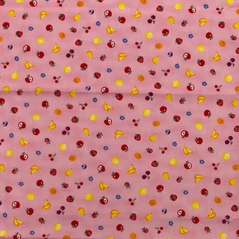 【布 110×50】小さいフルーツ柄 ピンク