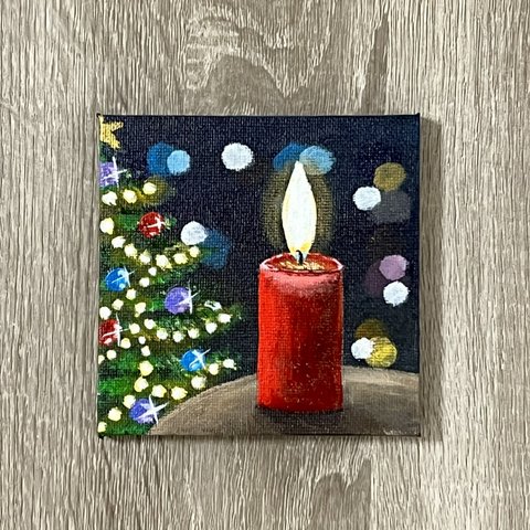 プチキャンバス絵画シリーズ♡アクリル画《原画》✴︎  クリスマスツリー&キャンドル ✴︎