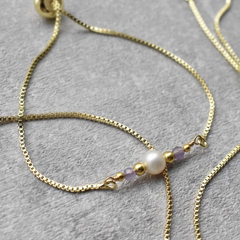 【アメジスト】pearl stone bracelet｟gold｠