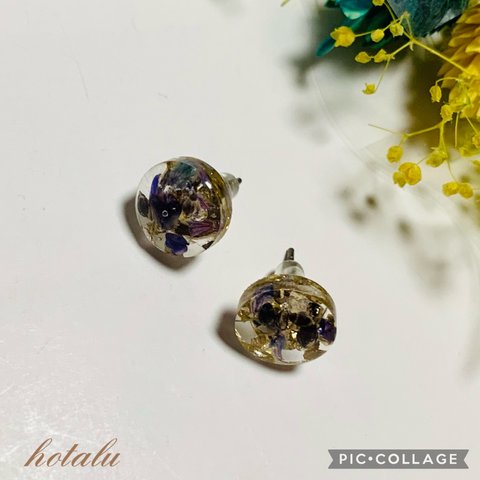 ❇️パープル系・ドライフラワー・レジン・ノーマルポスト・キャッチピアス