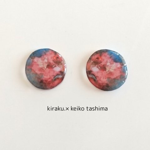 kiraku. ✕ art　絵画イヤリングorピアス　レジン　花　赤　青