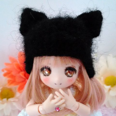 4インチヘッドサイズのモヘア黒猫帽子