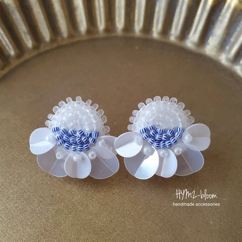 -Marine flower- ビーズ刺繍ピアス/イヤリング