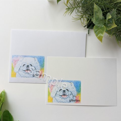 封筒とメッセージカードセット　ペキニーズ　犬イラスト　ペットグッズ　レターセット　