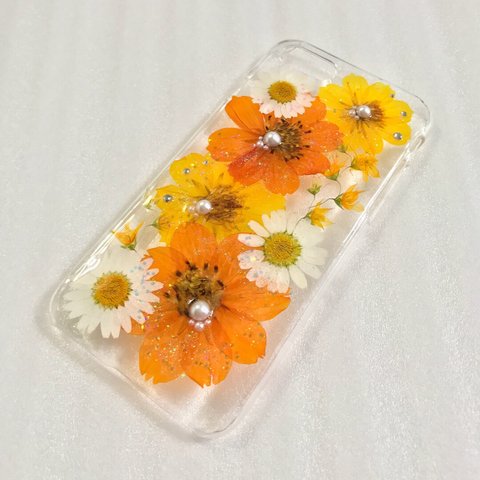 受注制作✨黄花コスモスとノースポール✨押し花素材 iPhone 6・7・8  ケース