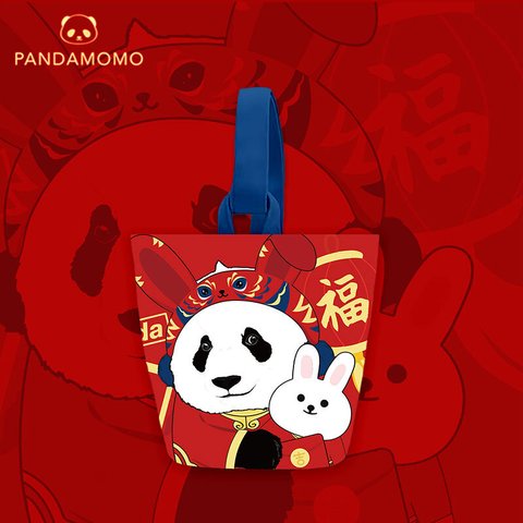 Panda パンダ うさぎ レッド トートバッグ ハンドバッグ ショルダー 正月赤 キャンバス カジュアル パンダ柄 学生肩掛け布袋 エコバッグ かわいい 中国のパンダ ショッピングバッグ