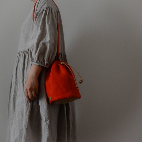 【受注制作】Linen pochette　リネン巾着型ポシェット