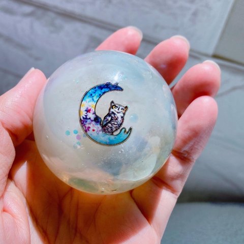 ゆりゴナイト®︎幸福珠（こうふくだま）オルゴナイト【 三日月ミルキーオウル】〜Happy-Ball お座布団付き