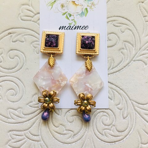 maimee purplesquareボタン フラワーアクセサリー2way