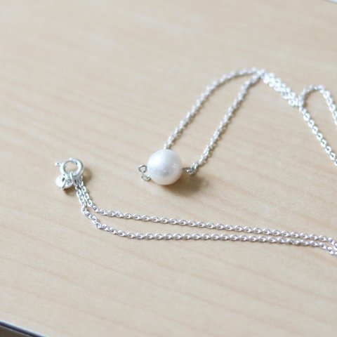 （Silver925）あこや真珠のチェーンネックレス（40cm,8mm）