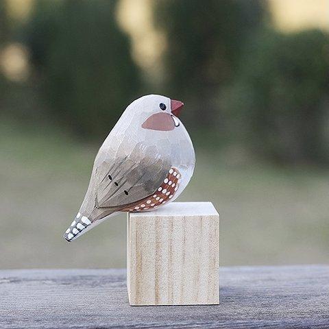 【受注制作】鳥好きさんへのプレゼント 置物 木彫り 文鳥 天然木 彫刻