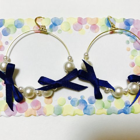 フープピアス♡パール＊リボン