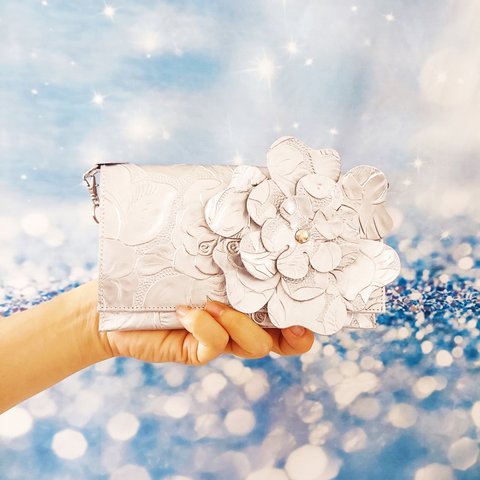 white silver flower leather smart bag