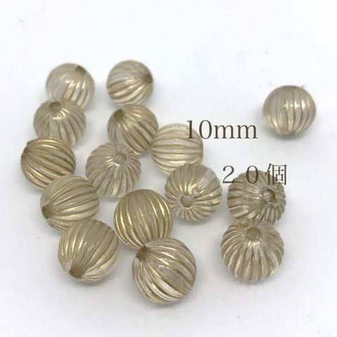 送料無料【２０個】10ｍｍ　アクリルビーズ  アンティーク風　ゴールドライン　メロン【D004】