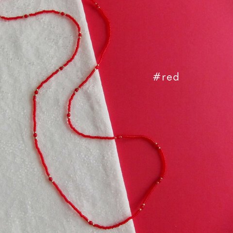 レッド KABURU 留め具のない かぶるタイプのガラスビーズネックレス 赤 72