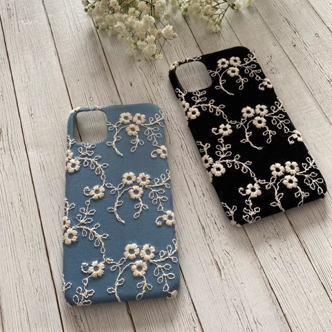 新色追加♡アンティーク小花刺繍レース　iPhoneケース