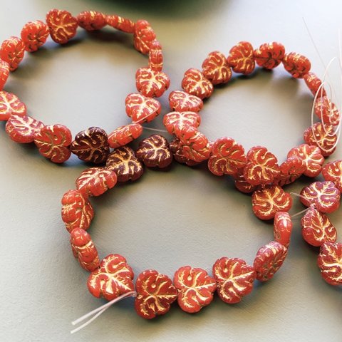 【1連15コセット】JIRI＊IVANA#czech beads#チェコビーズ　leaf   13✖️12㍉ orange＊red系/bronze mixassort