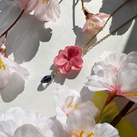 紫陽花桜🌸本物の紫陽花 ネックレス