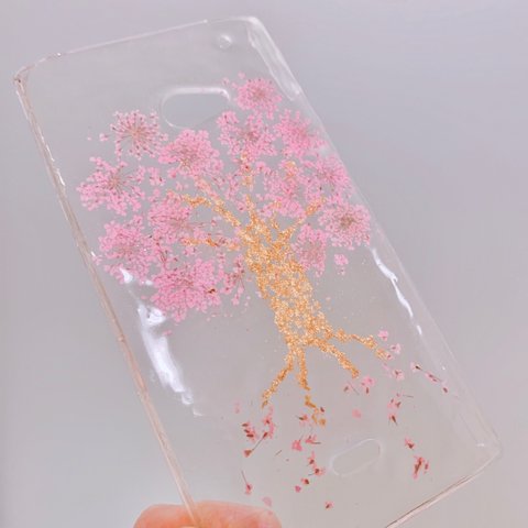 【全機種対応】桜の木🌸押し花スマホカバー🌸iPhone，Xperia，Galaxy，AQUOSらくらくフォンなど