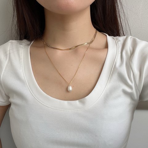 「SET」 Snake chain × Onepoint pearl necklace