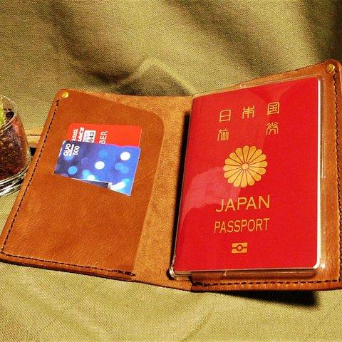 「受注製作」　本革パスポートケース　ビンテージ風レザー　ブラウン