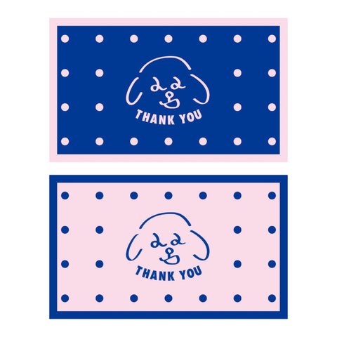 🐶犬のワンポイント🐶(ピンク×ブルー)メッセージカード/サンキューカード/ミニカード