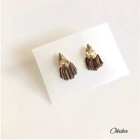 Swarovski（スワロフスキー）×チェーン ピアス【Gold×brown】