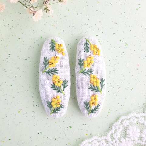 (5㎝)ミモザ刺繍パッチンピン　キッズ