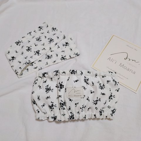 【2way monotone flower coolneck】2way モノトーン　花柄　シンプル　リボン　クールネック　犬服　ドッグウェア