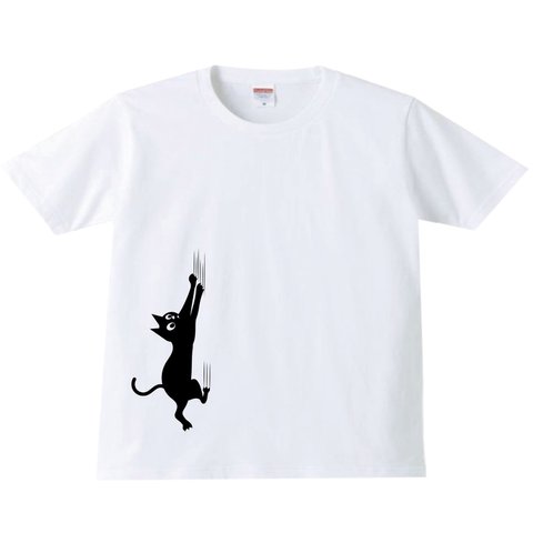 しがみつき猫Tシャツ　猫　ネコ　可愛い　白黒　おもしろTシャツ　おもしろ