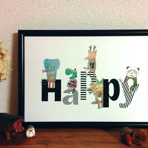 ⑱ゆかいなアニマル　Happyポスター　ゆる可愛い動物　A4/B4/A3
