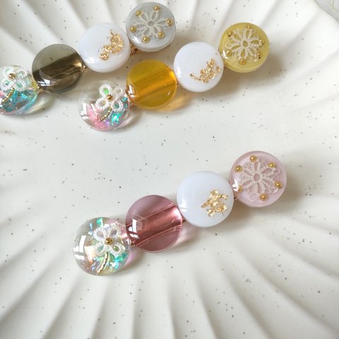 花便り-hanadayori ピンク　ヘアクリップ　タティングレース×レジン