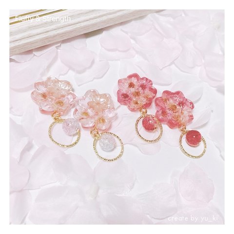 春の花ピアス　桜/梅