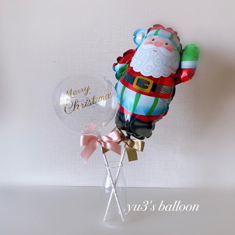 ♡2本セット♡グリッター入りアクアバルーン＆miniサンタクロース　スティックタイプ　クリスマス装飾