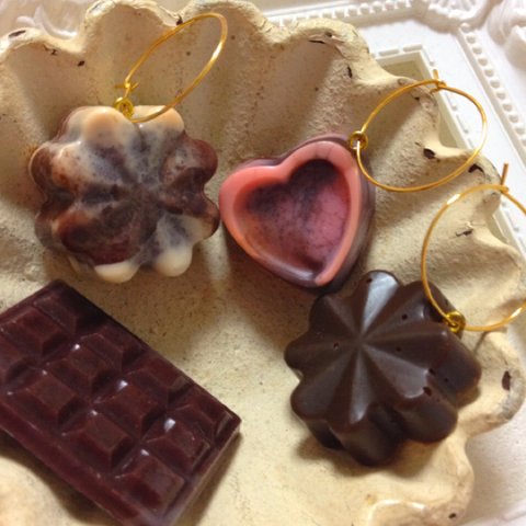 チョコっと ピアス 幸せのクローバーマーブル ”chocolate pierce” 