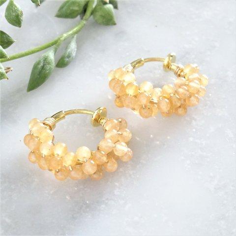 送料無料 14kgf Orange Aventurine pavé pierced earring SSR フープピアス