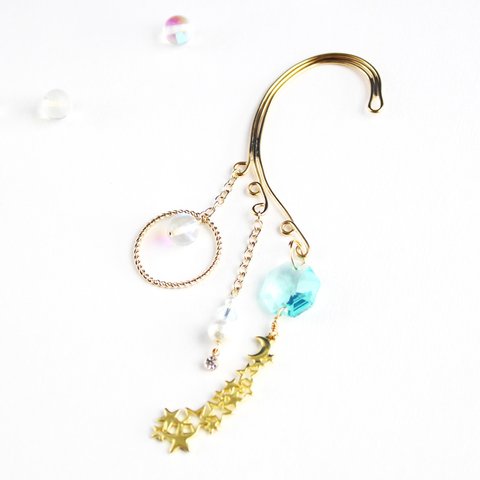 惑星イヤーフック（全8色）★Mercury～水星（Swarovski Crystal使用） アクアマリン