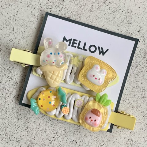 【2点セット】ホイップデコヘアクリップ / 前髪クリップ　 うさぎアイス【yellow】