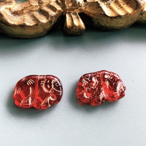 【2コセット】JIRI＊IVANA#czech beads#チェコビーズ　elephant🐘19✖️14㍉ garnet red /copper